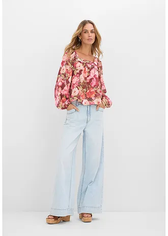 Blouse à base effet boule • rouge rubis floral • Boutique bonprix