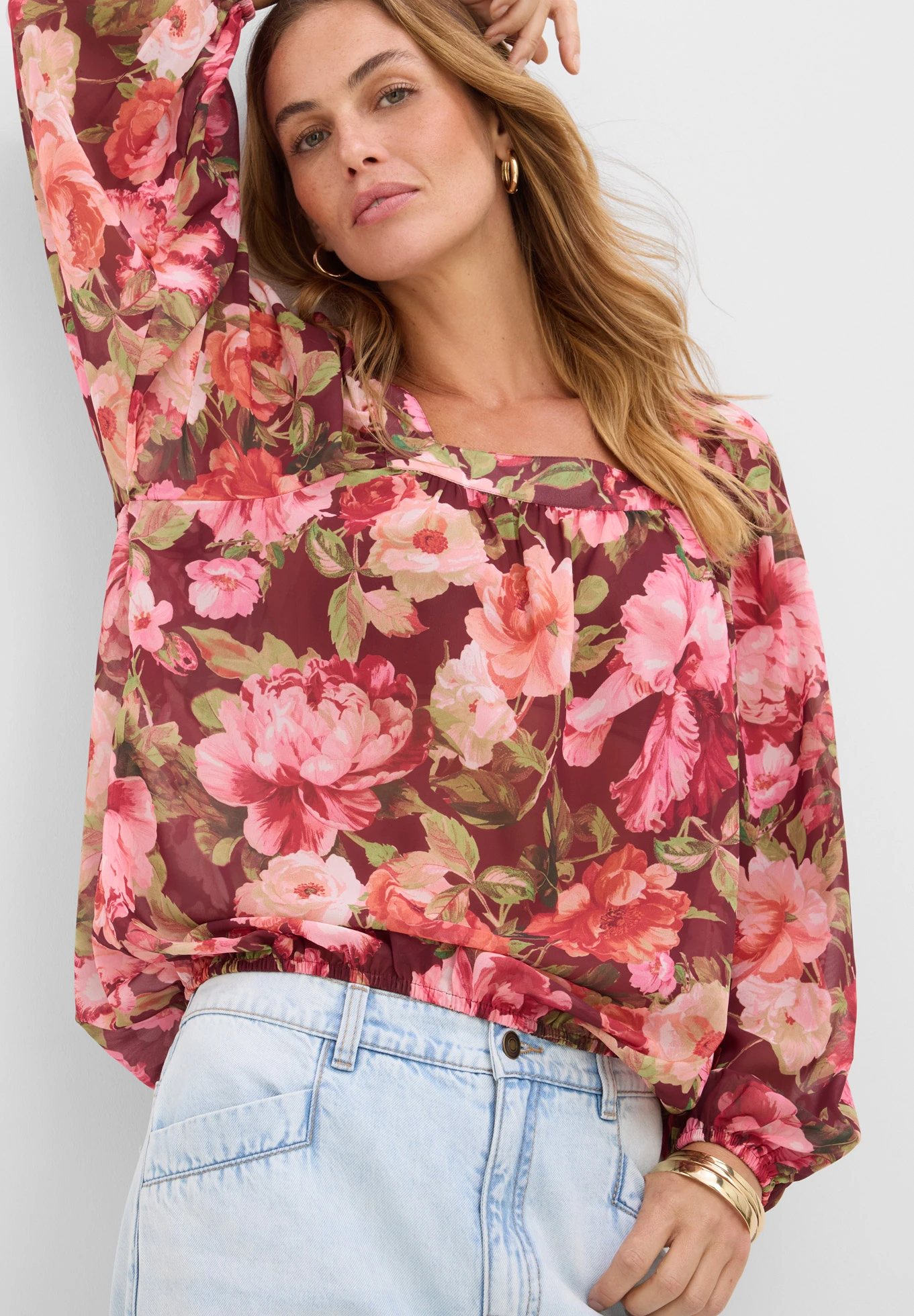 Blouse met ballonzoom • robijnrood gebloemd • bonprix online shop