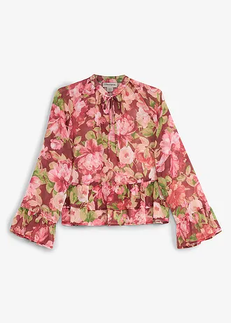 Blouse en mousseline à volants, Couleur: rouge rubis floral