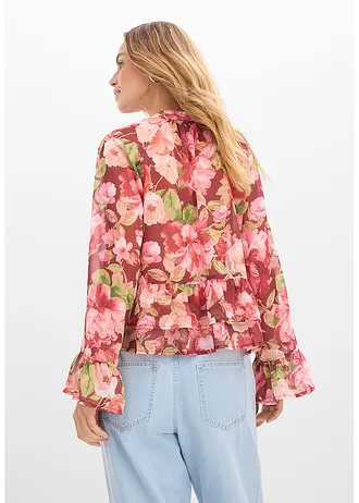 Chiffon blouse met volants • robijnrood gebloemd • bonprix online shop