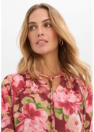 Bluză din șifon cu volane • roșu-rubiniu floral • magazin bonprix
