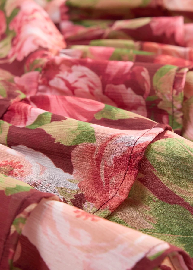 Sifon blúz fodrokkal • rubinvörös/virágmintás • bonprix áruház