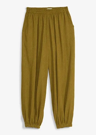 Pantalon sarouel en crêpe texturé, Couleur: vert nature