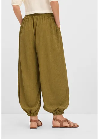 Pantalon sarouel en crêpe texturé, Couleur: vert nature