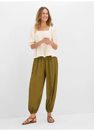 Pantalon sarouel en crêpe texturé • vert nature • Boutique bonprix