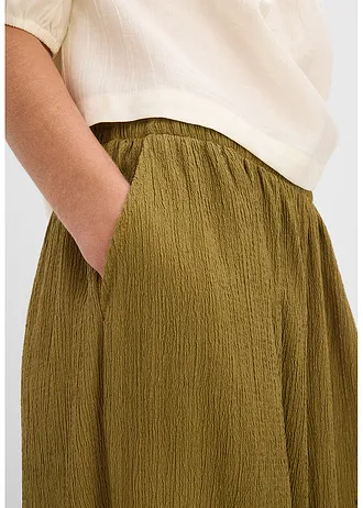 Spodnie haremki ze strukturalnej krepy • zielony naturalny • sklep bonprix