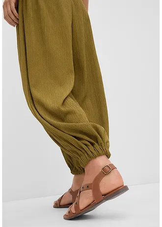 Nohavice s pudlom, zo štruktúrovaného krepu • prírodná-zelená • obchod bonprix