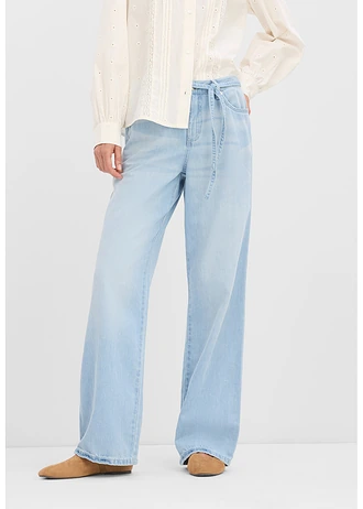Wide leg jeans mid waist, riem • ijsblauw denim used • bonprix online shop