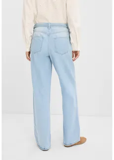 Wide leg jeans mid waist, riem, Kleur: ijsblauw denim used
