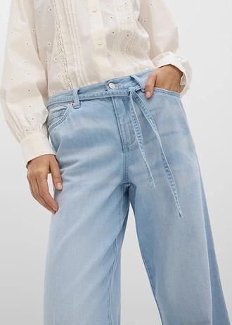 Dżinsy wide leg, średni stan, z paskiem • jasnoniebieski denim "used" • sklep bonprix