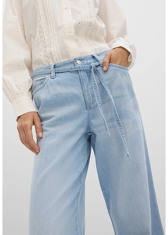 Wide leg jeans mid waist, riem • ijsblauw denim used • bonprix online shop