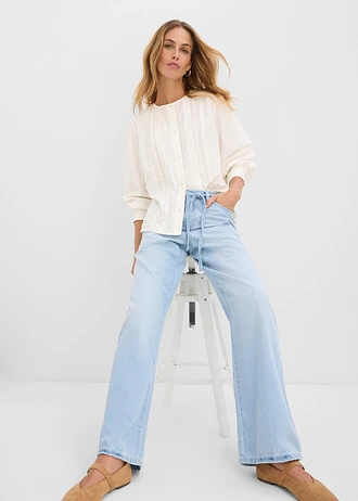Džíny Wide Leg, Mid Waist, s opaskem • ledově modrý denim used • bonprix obchod