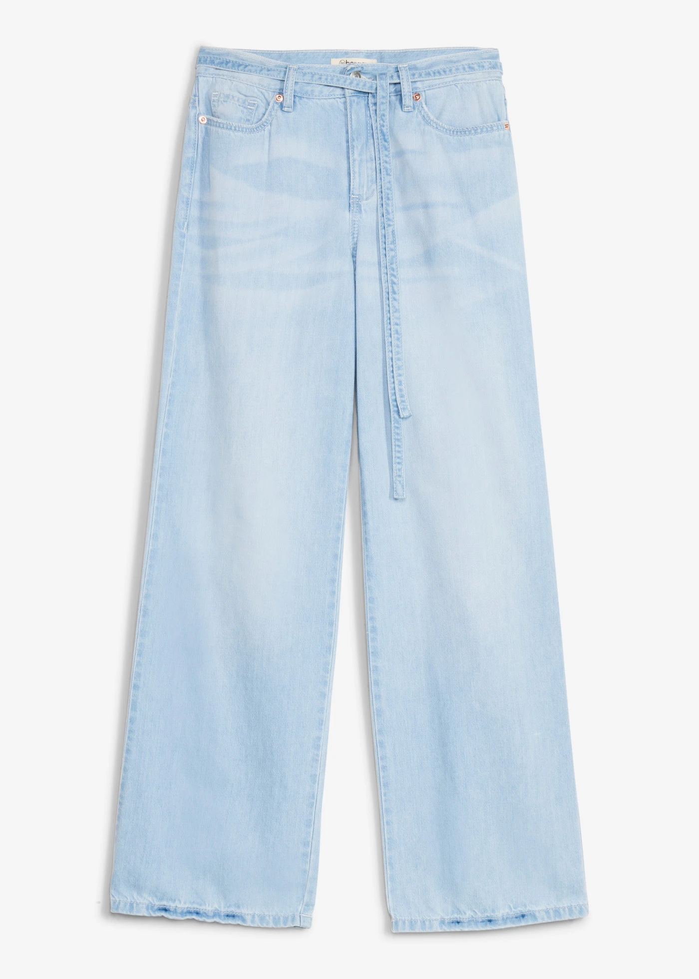 Džíny Wide Leg, Mid Waist, s opaskem • ledově modrý denim used • bonprix obchod