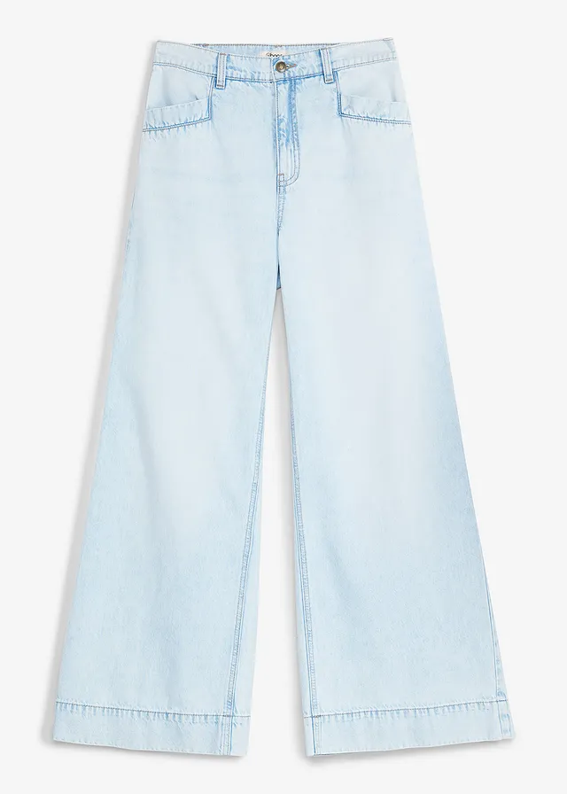 Wide Leg farmer, High Waist • jégkék denim, használt hatású • bonprix áruház