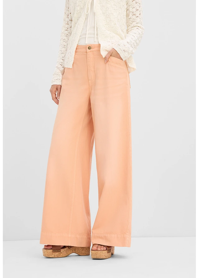 Wide leg jeans, high waist, Kleur: papaya used