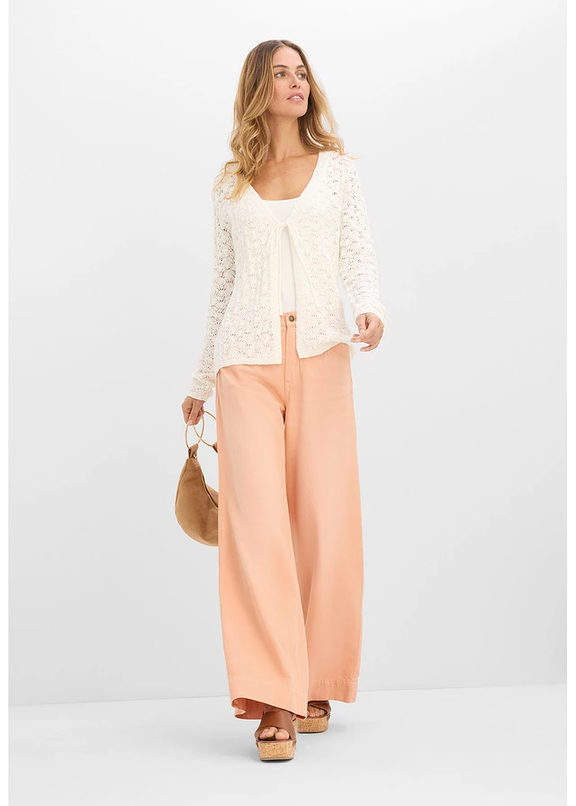 Jeansy wide leg, wysoki stan jasny piaskowy