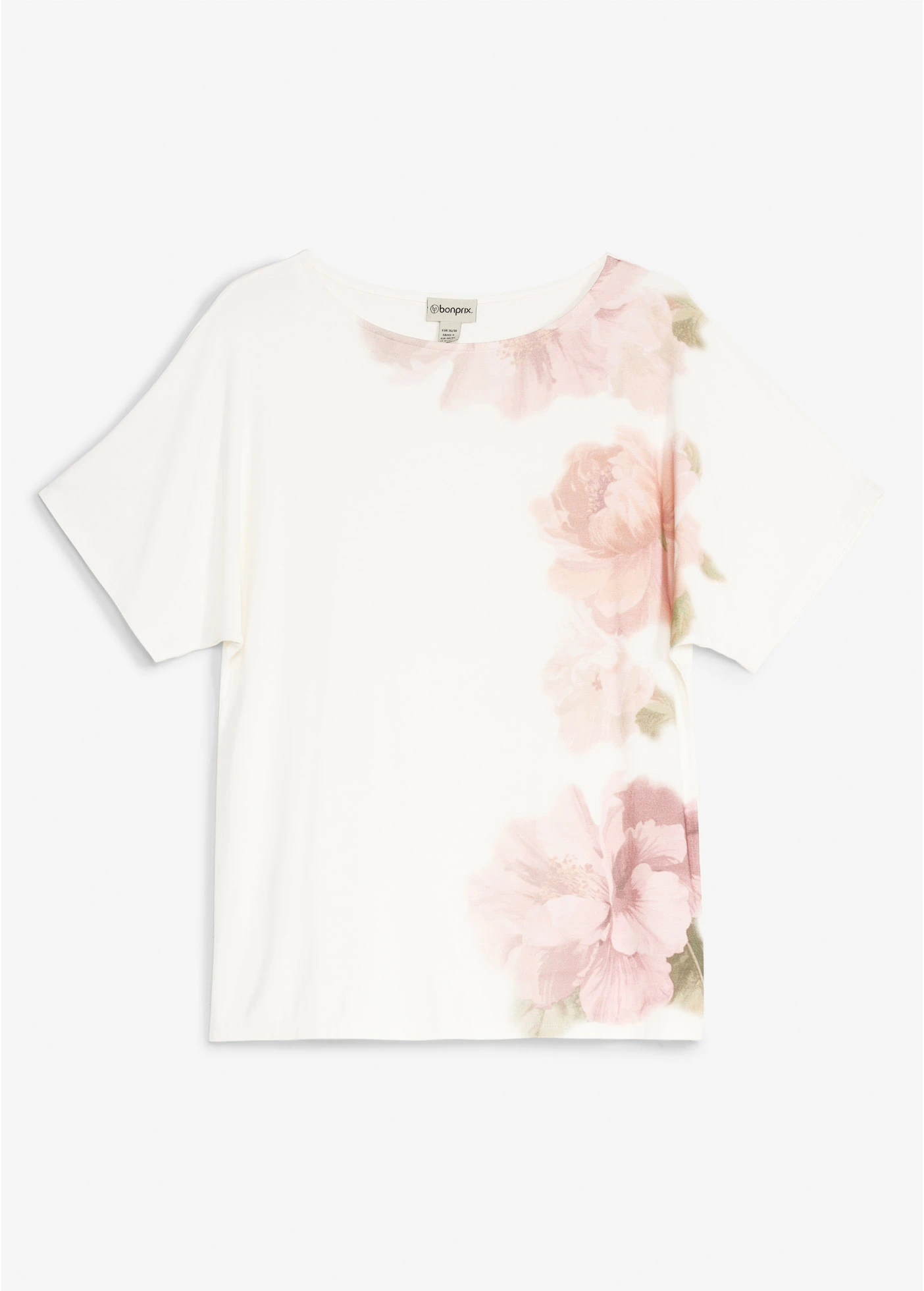 T-shirt doux en viscose extensible • écru-rose floral • Boutique bonprix