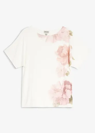 Shirt van een zachte viscosemix, Kleur: wolwit-roze gebloemd