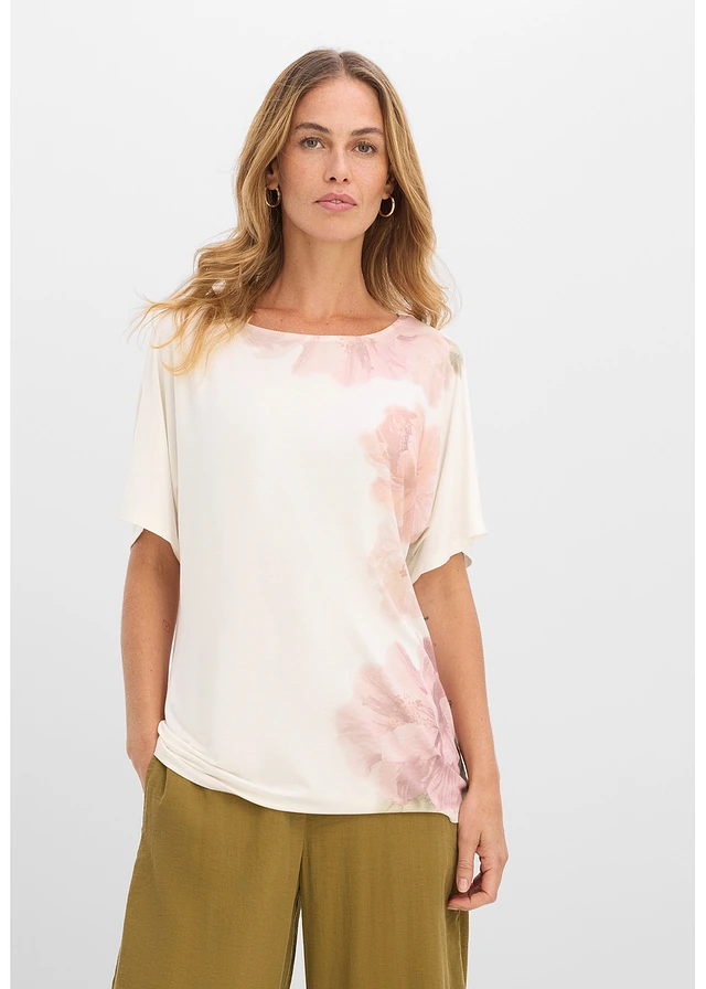 T-shirt doux en viscose extensible • écru-rose floral • product-page.page-title-suffix