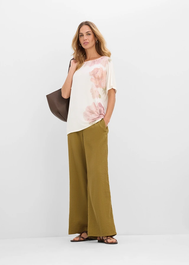 Shirt van een zachte viscosemix, Kleur: wolwit-roze gebloemd