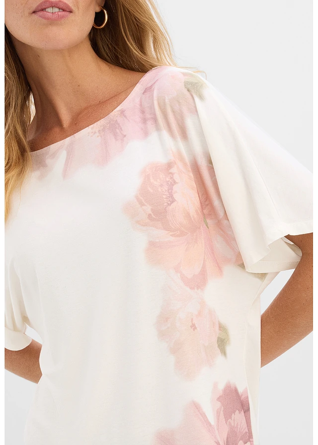 T-shirt doux en viscose extensible • écru-rose floral • product-page.page-title-suffix