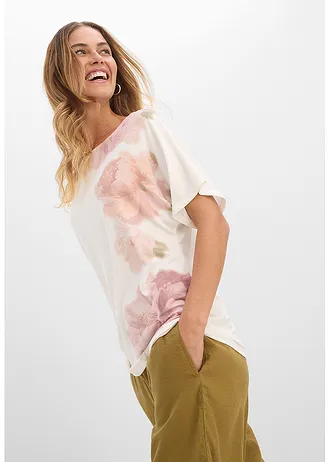 Shirt van een zachte viscosemix • wolwit-roze gebloemd • bonprix online shop