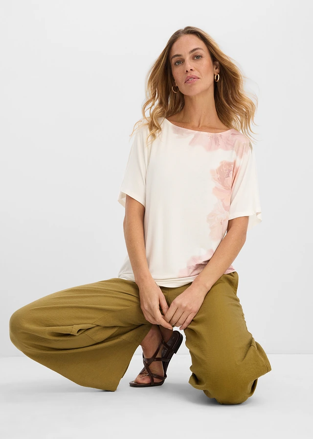 T-shirt doux en viscose extensible • écru-rose floral • product-page.page-title-suffix