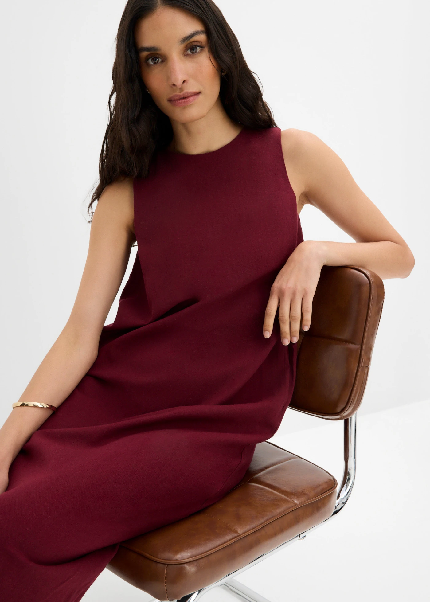 Midi jurk met steekzakken in een viscosemix • esdoornrood • bonprix online shop