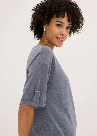 Bluză strălucitoare cu viscoză, cu imprimeu lucios • albastru fumuriu/argintiu metalic • magazin bonprix