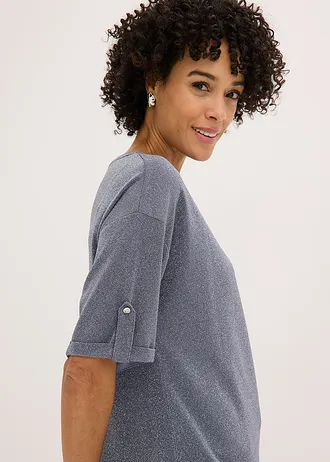 Shirt met viscose en glanzende print • rookblauw/metallic zilver • bonprix online shop