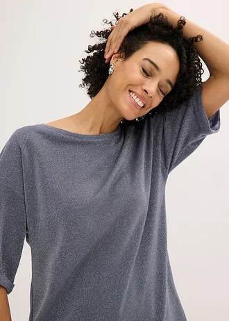 Shirt met viscose en glanzende print • rookblauw/metallic zilver • bonprix online shop