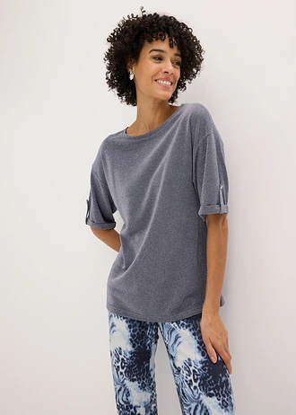 Bluză strălucitoare cu viscoză, cu imprimeu lucios • albastru fumuriu/argintiu metalic • magazin bonprix