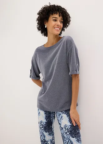 Shirt met viscose en glanzende print • rookblauw/metallic zilver • bonprix online shop