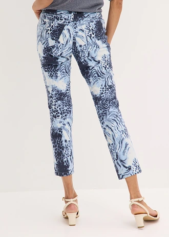 Pantaloni 7/8 cu imprimeu și stretch, culoare: imprimat leo albastru fumuriu
