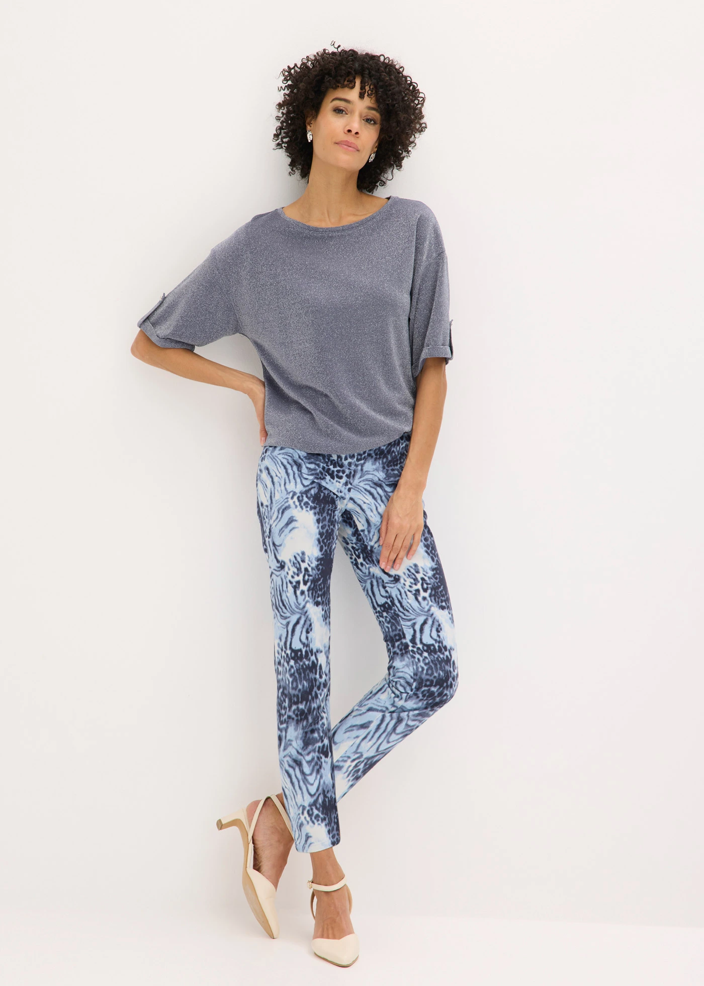 7/8 stretch broek met print • rookblauw luipaardprint • bonprix online shop