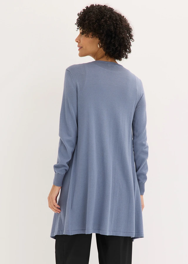 Long gilet en maille de coton mélangé, Couleur: bleu fumé