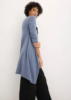 Long gilet en maille de coton mélangé • bleu fumé • Boutique bonprix