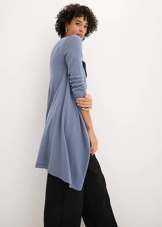 Pletený sveter, dlhý, s bavlnou • dymovo modrá • obchod bonprix