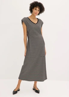 Robe en jersey rayé à taille réglable, Couleur: noir-écru rayé