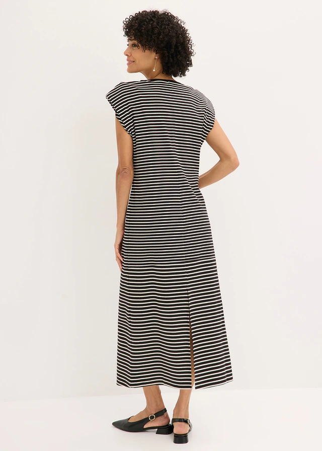 Robe en jersey rayé à taille réglable, Couleur: noir-écru rayé