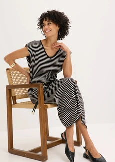 Gestreepte jersey jurk met verstelbare taille • zwart-wolwit gestreept • bonprix online shop