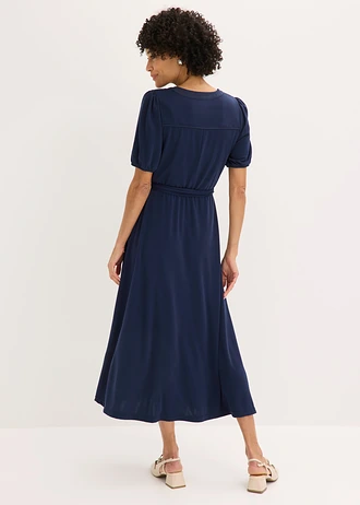 Robe midi en piqué de viscose avec détail satin • bleu foncé • Boutique bonprix