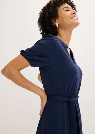 Sukienka midi z wiskozowej piki z paskiem (2 części) • ciemnoniebieski • sklep bonprix