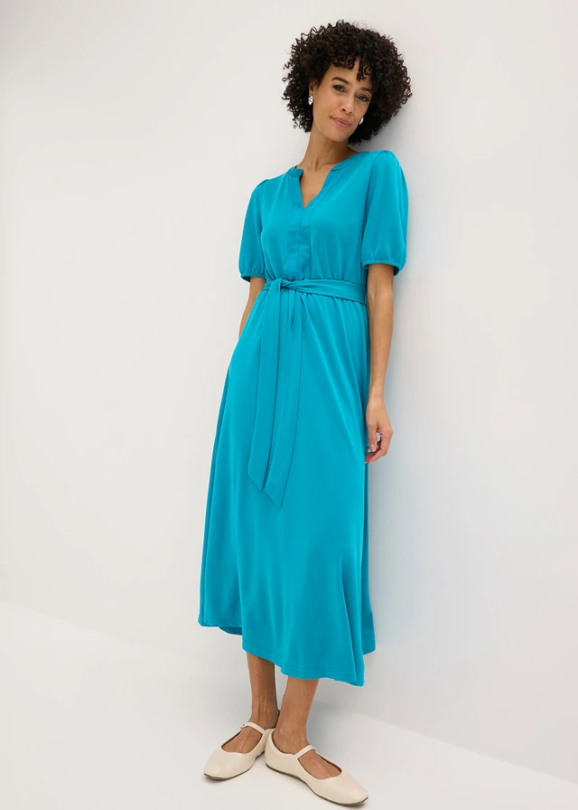 Robe midi en piqué de viscose avec détail satin • bleu lagon • product-page.page-title-suffix