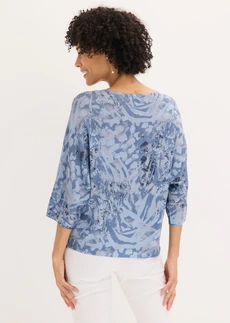 Pull  à manches chauve-souris • bleu fumé léopard • Boutique bonprix