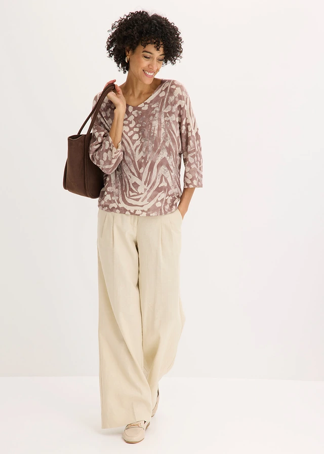 Trui met vleermuismouwen, Kleur: kiezelbeige zebraprint