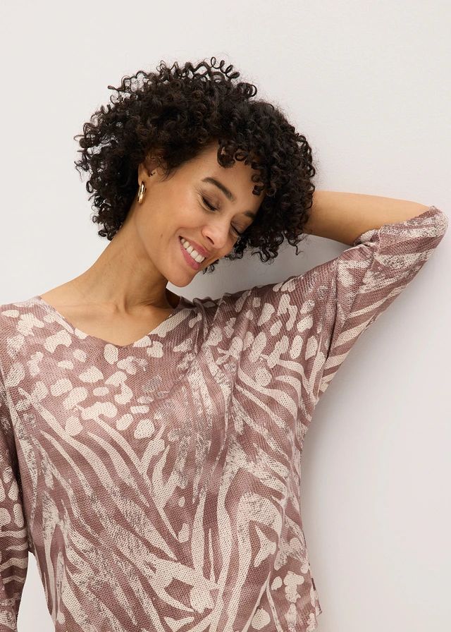 Trui met vleermuismouwen • kiezelbeige zebraprint • product-page.page-title-suffix