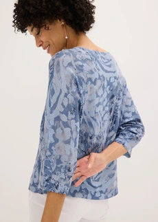 Pull  à manches chauve-souris • bleu fumé léopard • Boutique bonprix