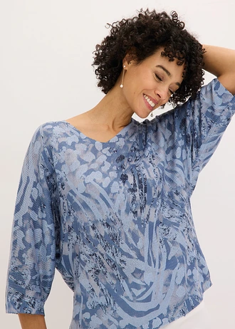 Denevér ujjú pulóver • füstkék/leopárdmintás • bonprix áruház