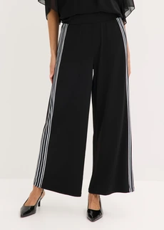 Pantalon en jersey avec bandes côtés, Couleur: noir/blanc
